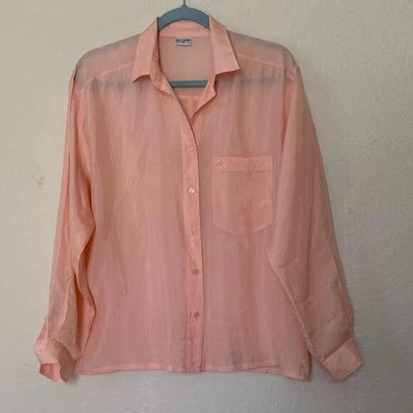 Vintage LECONTE Light pink silk blouse long sleeves buttons at the front size 10 - Picture 1 of 11